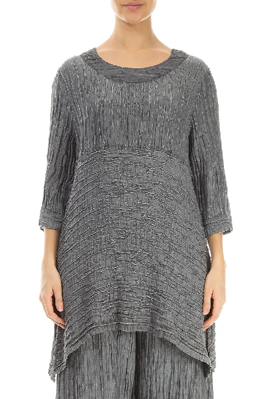 Minimalist Office - Ready Style Longer Sides Crinkled Silver Silk Tunic