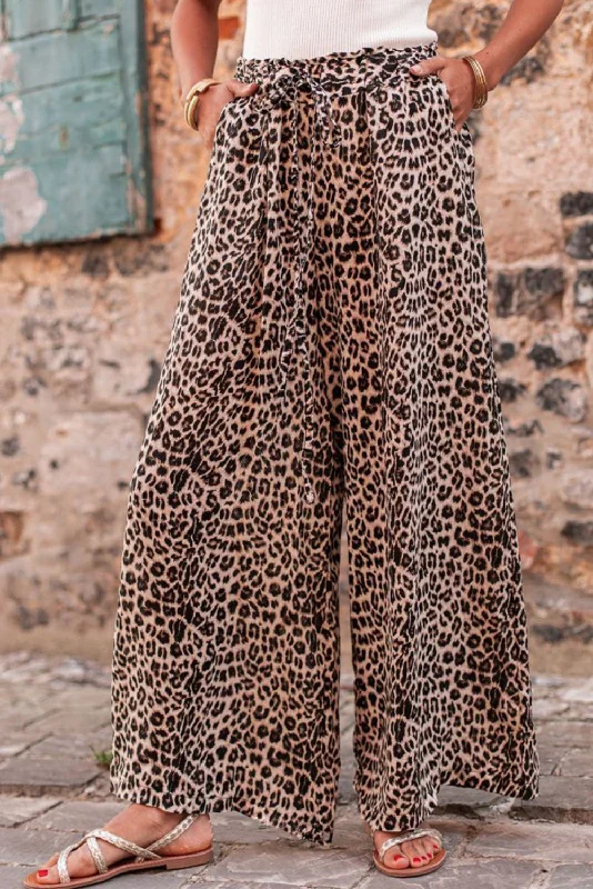 Art Deco Geometric Pattern Look Boho Leopard Wide Leg Pants