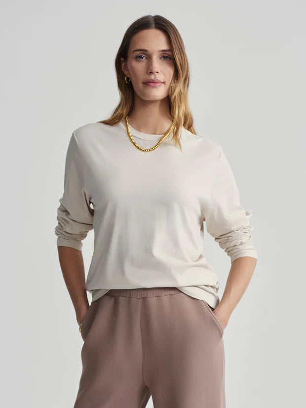 Must-Have Styles Leah Long Sleeve Boyfriend Tee - Oatmeal