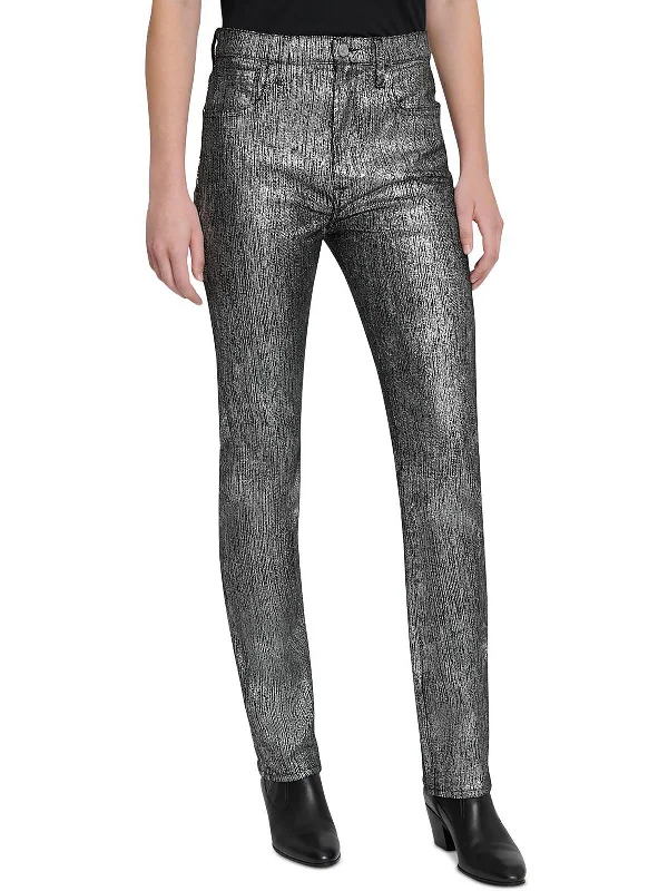 Sophisticated Cut East Womens Metallic High Rise Slim Jeans