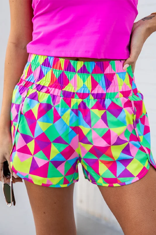 Feminine Flow Geometric High Waisted Athletic Shorts