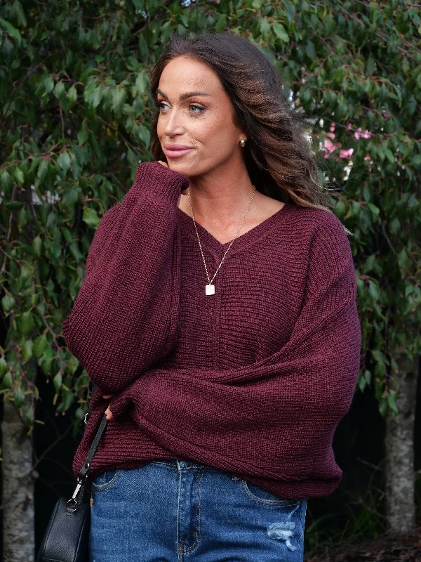 Stylish Looks Alpine By Shine On Kara Ribbed Batwing Merino Jumper Claret