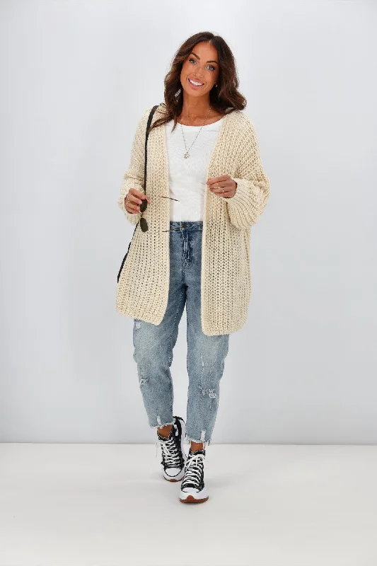 Fashion Forward Sass Renn Long Knit Cardi Cream