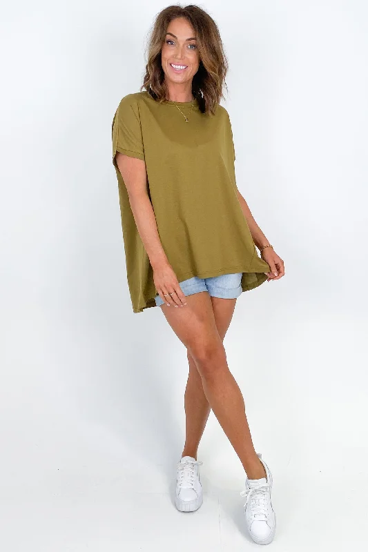 Exclusive Discount Tirelli Longline Crewneck Tee Olive Green