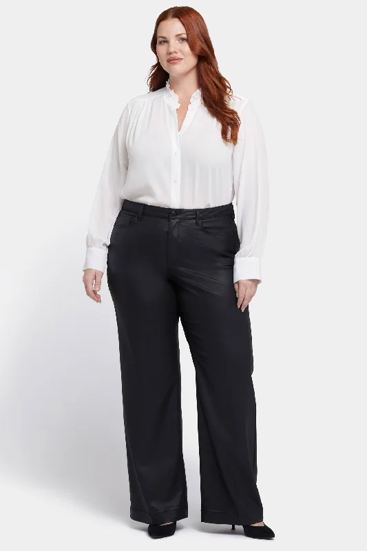 Elegant Ensemble Coated Teresa Wide Leg Jeans In Plus Size - Black Coated