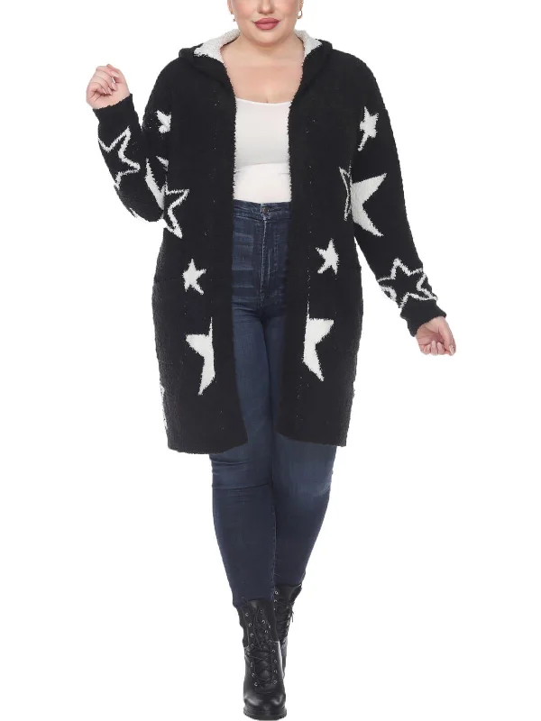 Limited - Edition Drops Plus Stars Womens Knit Hooded Cardigan Sweater