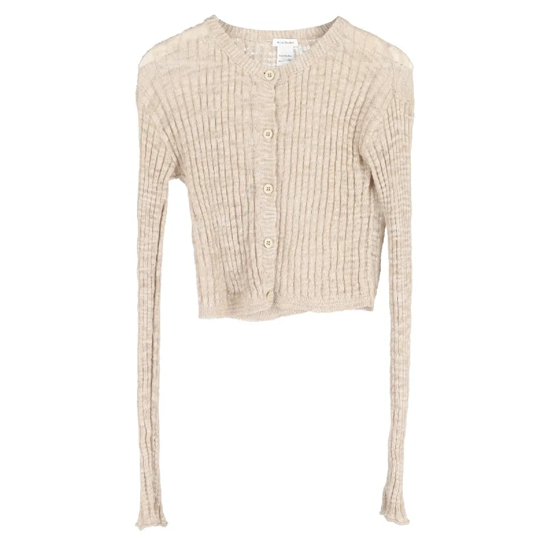 Great Deals On Ethnic Cultural Wear Acne Studios Knitted Crop Cardigan in Beige Linen