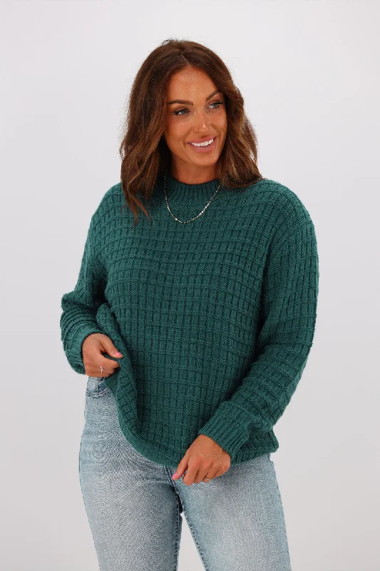 Wardrobe Upgrade Shine On Label Sarah Polo Neck Chunky Knit JumperTeal