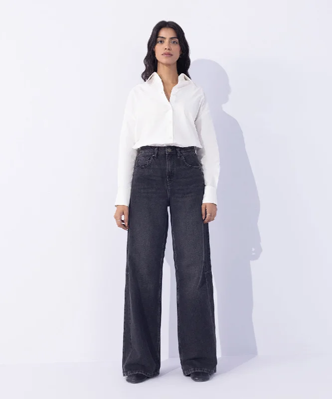 Seasonal Trend Wide Leg Jeans with Side Panel