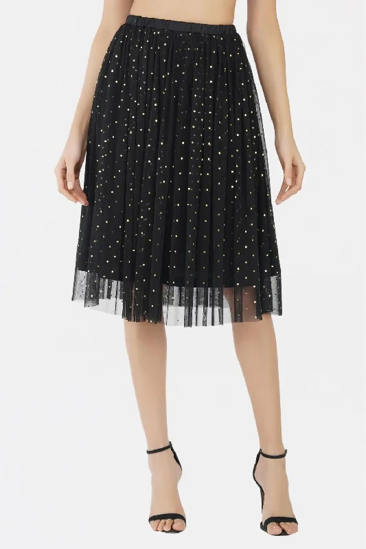 Trendy Women's Wear Collection Val Black and Gold Tulle Midi Skirt