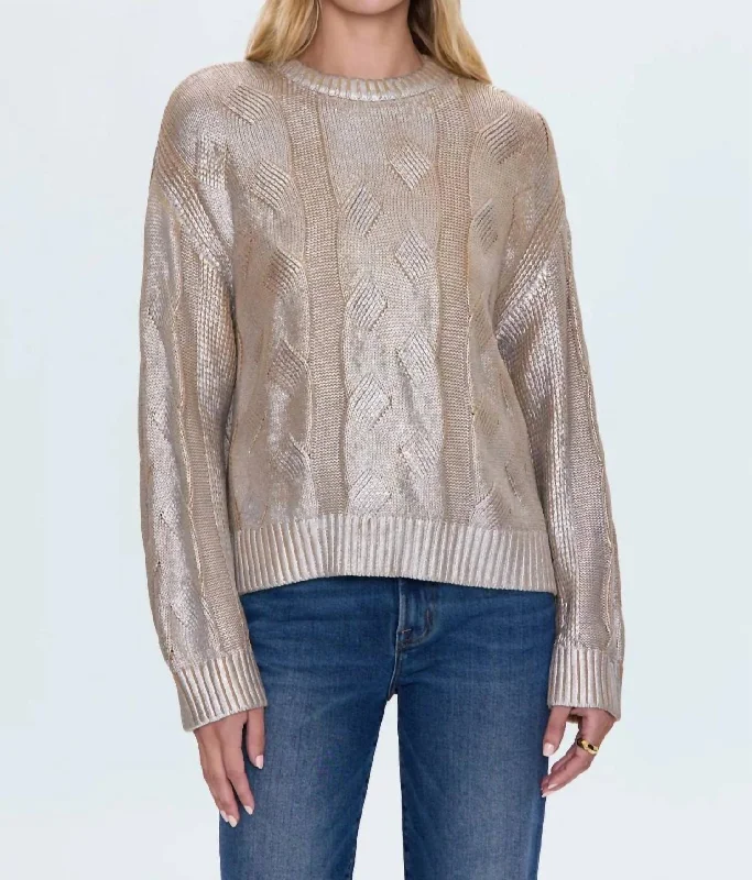 Unleash Your Trendy Side Everly Cable Sweater In Gilded Castle