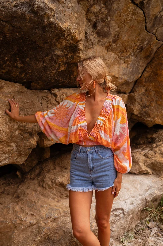 Dreamy Aesthetic Blouse Charline - orange à motifs