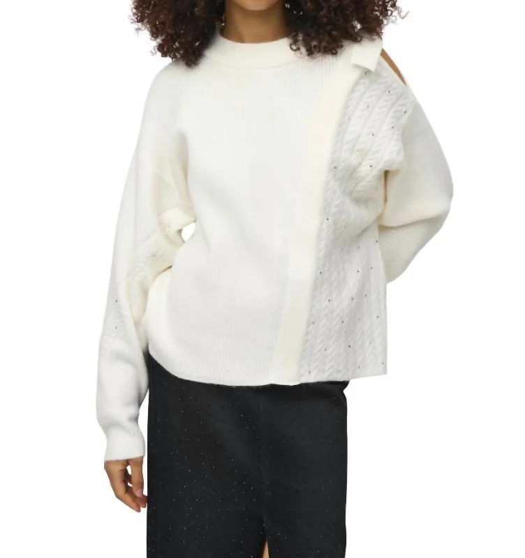 Lightweight Fabric Embellished Crew Neck Sweater In Ivory