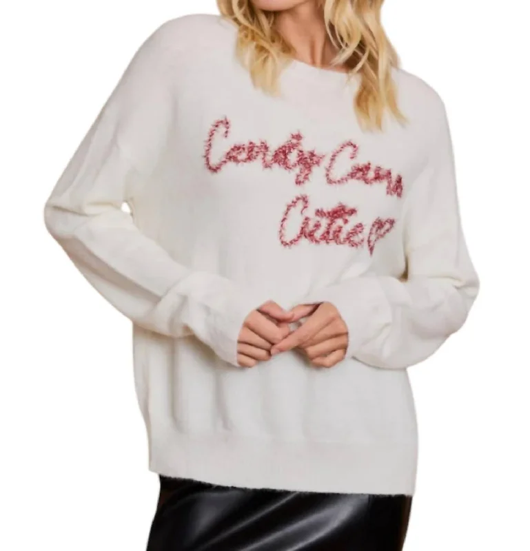 Trendy Street Style Candy Cane Cutie Sweater In Cream