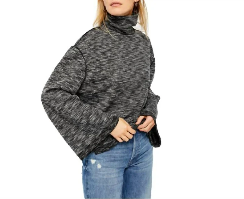 Nordic Minimalist Home Look Sunny Days Wide Sleeve Turtleneck Sweater In Night Star Combo/ Black Combo