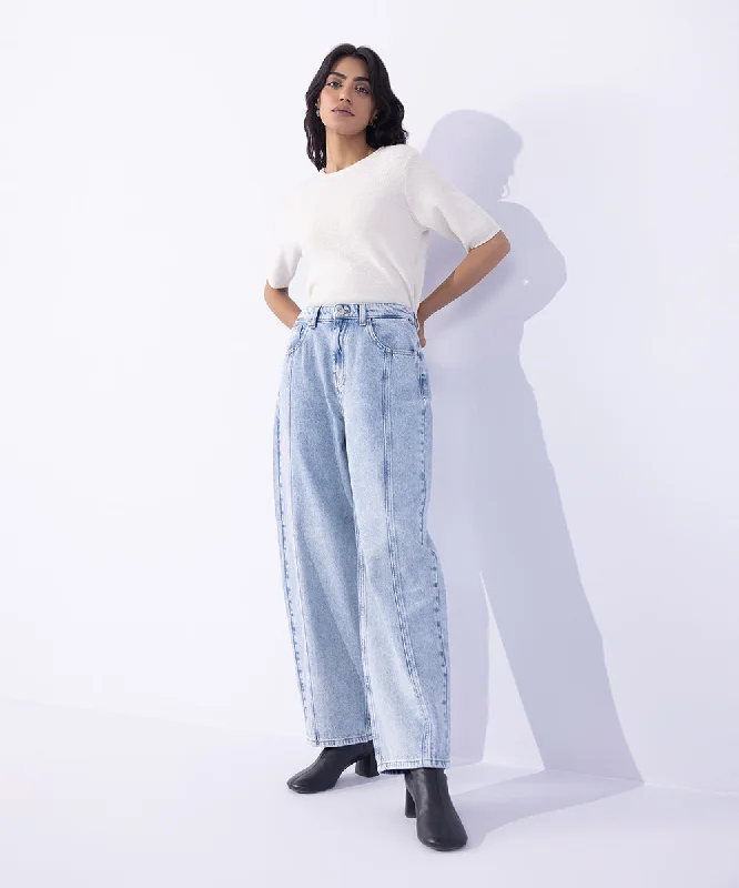 Graceful Drape Barrel Fit Jeans with Panels