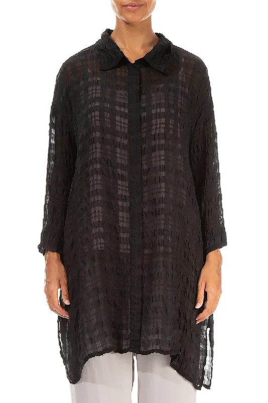 Refined Simplicity Black Textured Silk Shirt