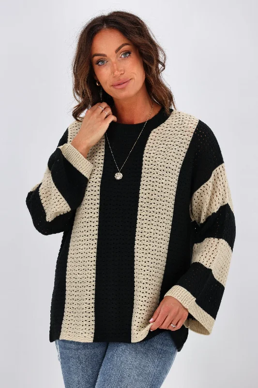 Flash Sale, Don't Miss Shine On Label Vertical Stripe Jumper Black Oatmeal