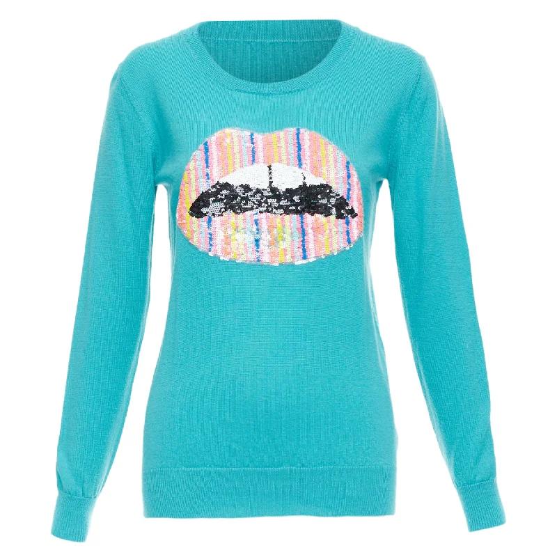 Trendy Street Style Markus Lupfer merino wool multicolor sequin lip sweater