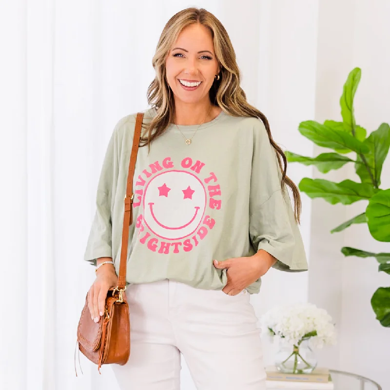 Ethnic Cultural Event Wear Life On The Brightside Boyfriend Tee, Light Sage