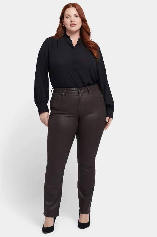 Vintage Look Coated Marilyn Straight Jeans In Plus Size - Coffee Bean Coated