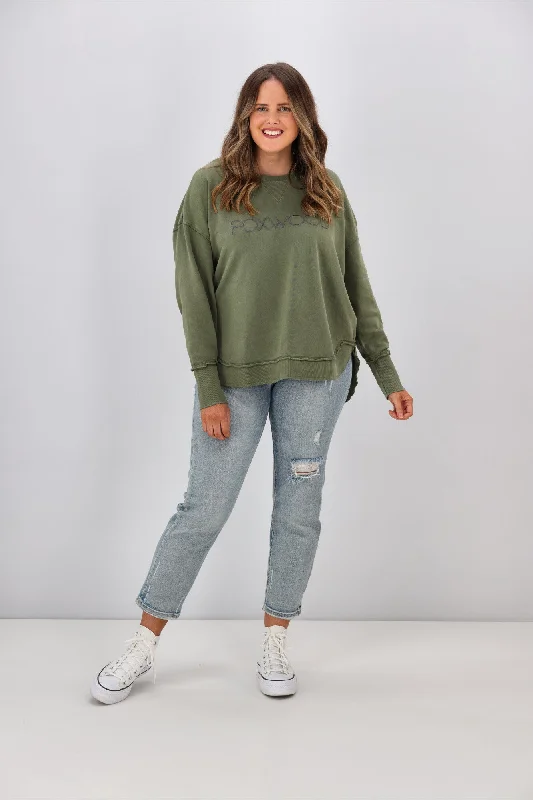 Holiday Glam Foxwood Washed Simplified Crew Khaki