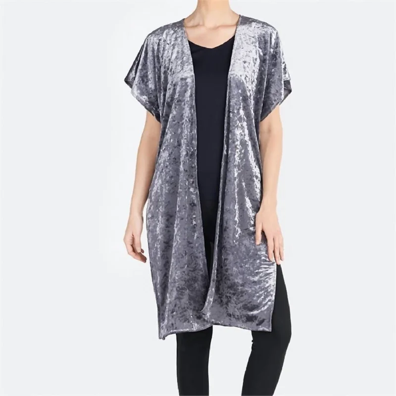 Style Revolution Crushed Velvet Cardigan In Cloudy Gray