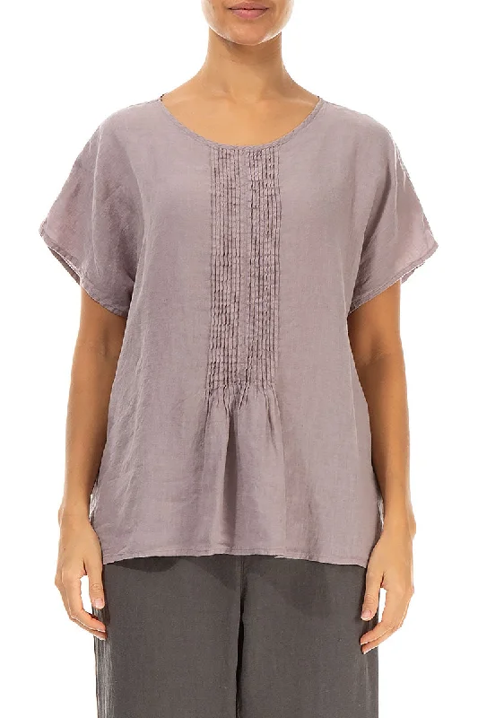 Graceful Movement Pin-Tucked Greige Linen Blouse