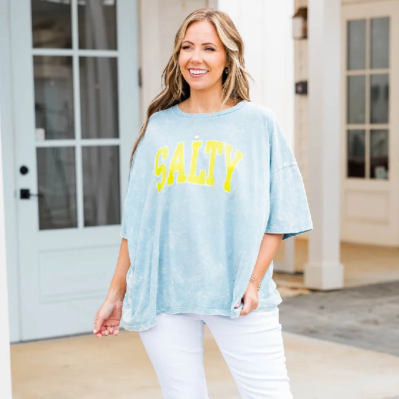 Elevated Style Salty Days Acid Wash Boyfriend Tee, Ice Blue