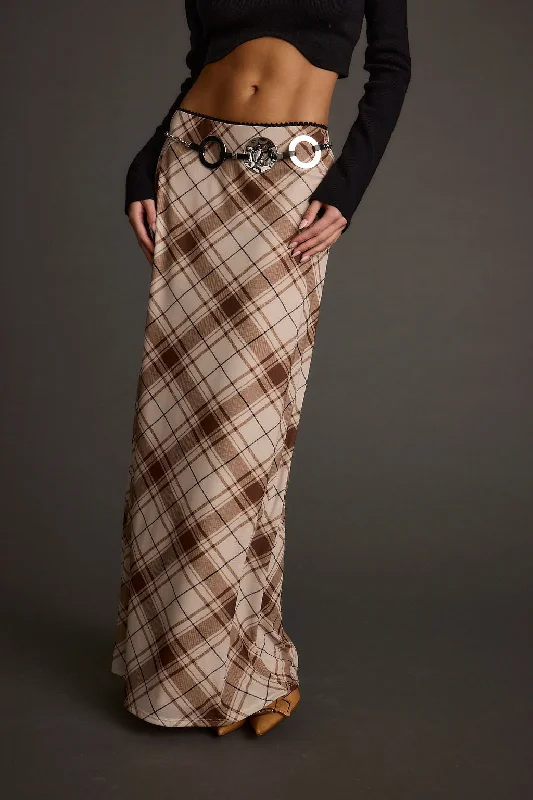 Huge Savings On Parisian Styles Julia Brown Plaid Mesh Maxi Skirt