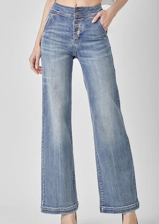 Graceful Movement Risen Button Fly Wide Leg Jeans