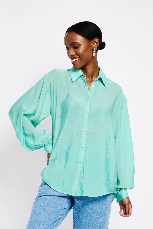 Dive Into Trendy Styles The Bellow Sleeve Shirt in Plain Aqua