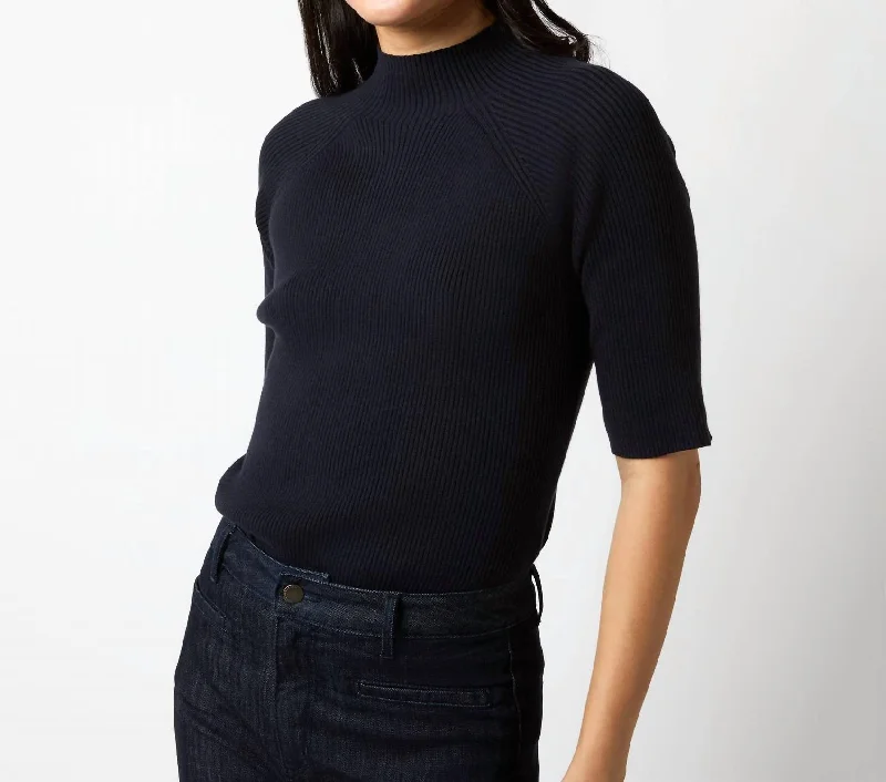 Chic Urban Fashion Look Mackenzie Sweater In Navy Cotton/silk Yarn