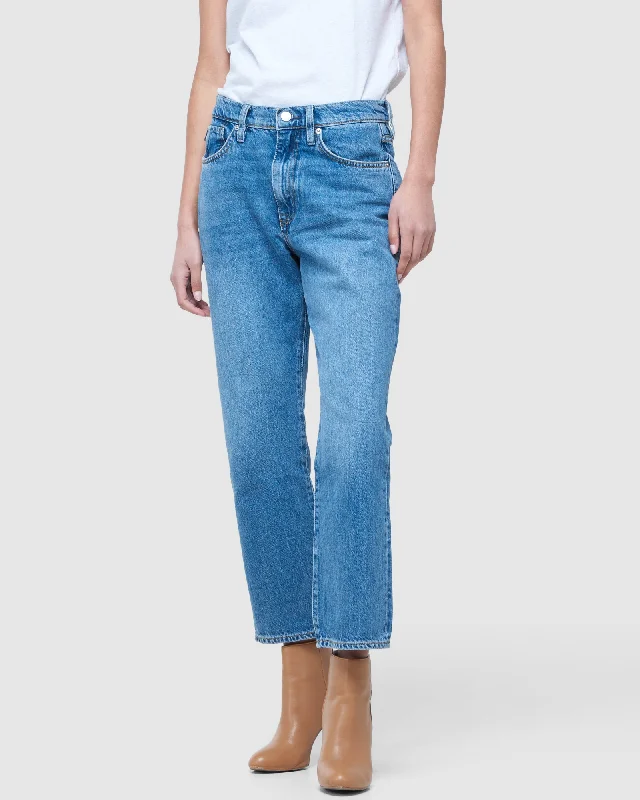 Spring Fashion High Rise Straight Jeans | Mid Indigo Aged