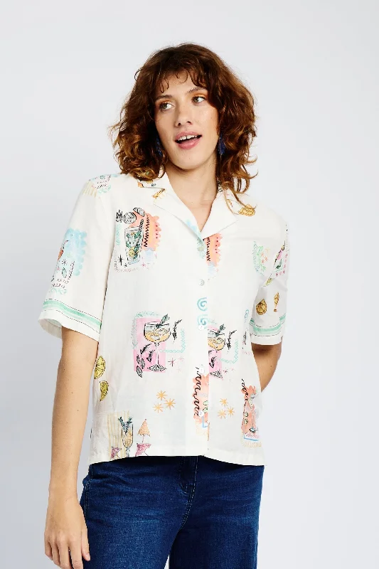 Trend Forward Threads For Her Revere Collar  Shirt with Cocktail Print