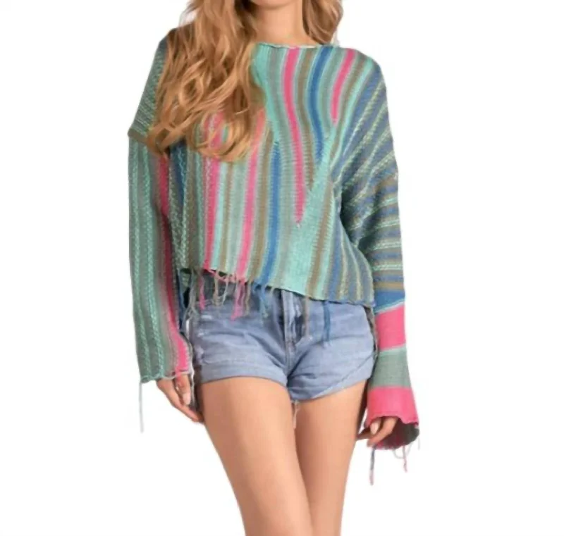 Premium Fashion Distressed Hem Sweater In Multi Color