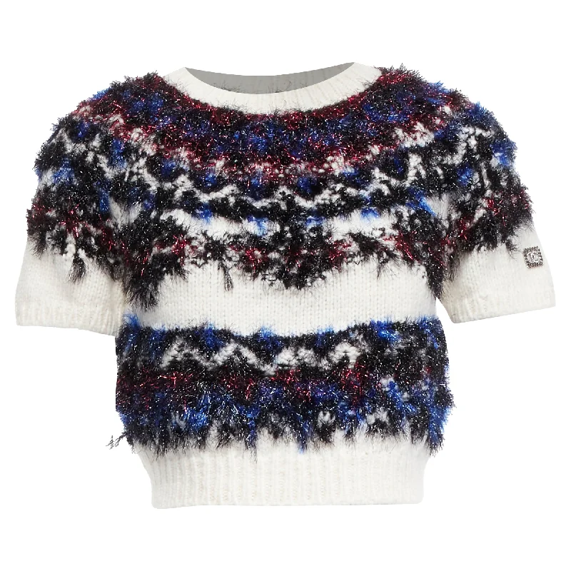 Bold Fashion Chanel fluffy lurex intarsia crystal cc cropped sweater