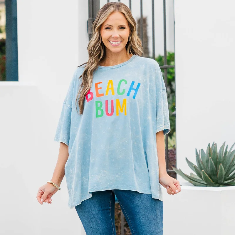 Limited Stock Down By The Coast Boyfriend Tee, Ice Blue Acid Wash